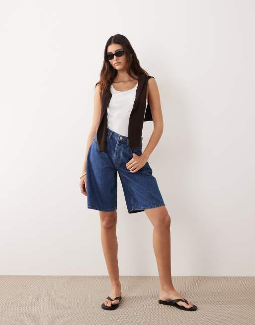 ARRANGE - Pantaloncini taglio lungo ampi lavaggio lavaggio blu medio