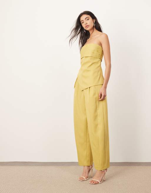 ARRANGE - Pantaloni bombati sartoriali color senape a righe in coordinato, 1 di 4