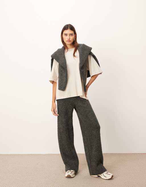 ARRANGE - Pantaloni dritti in maglia bouclé grigio antracite in coordinato