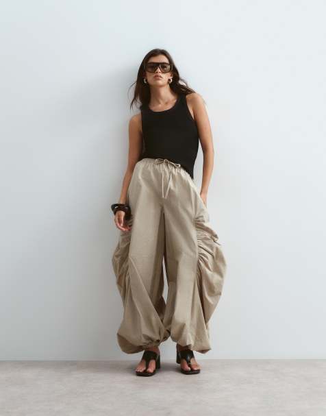 ARRANGE - Pantaloni multitasche bombati a palloncino arricciati color pietra - view 1