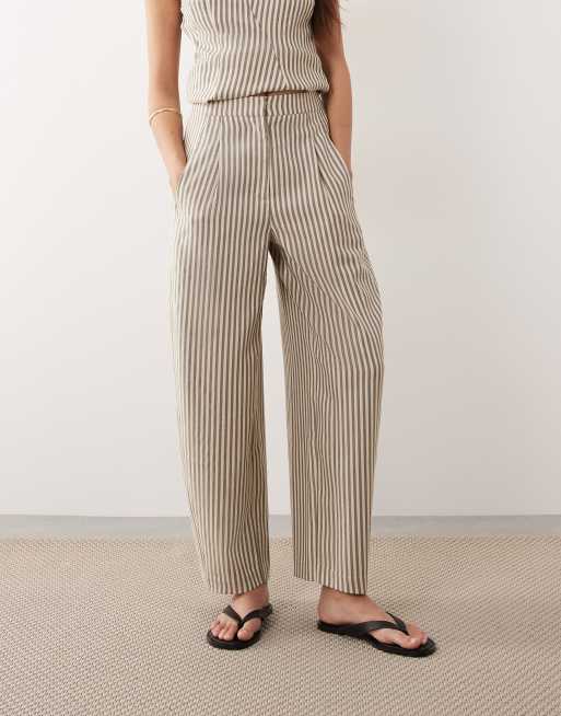 ARRANGE - Pantaloni sartoriali bombati color latticello a righe in coordinato, 2 di 5
