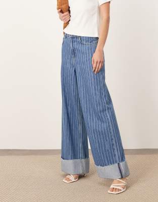 Arrange Parker Denim High Waist Slouchy Turn Up Jeans In Blue