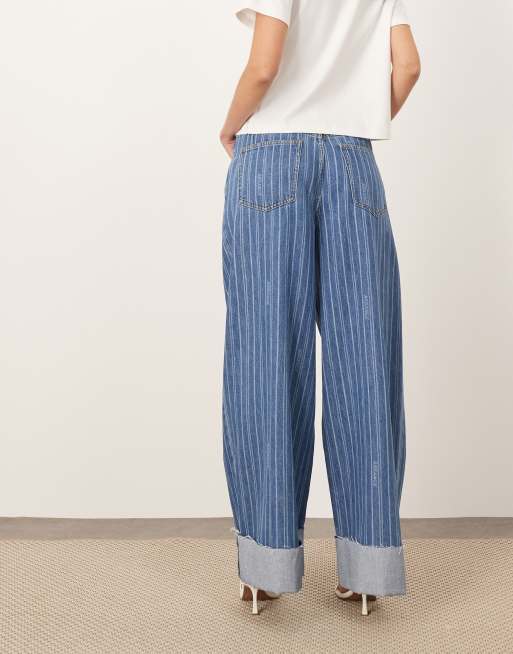 ARRANGE Parker denim high waist slouchy turn up jeans in laser stripe, 3 of 5