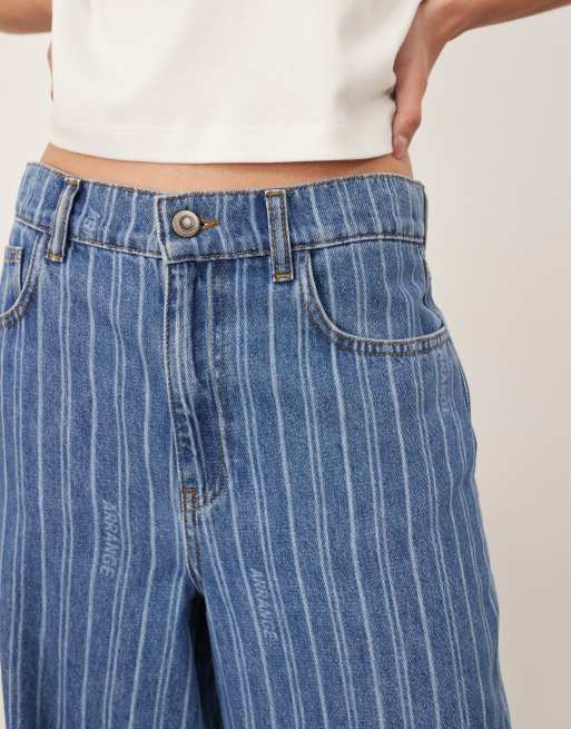 ARRANGE Parker denim high waist slouchy turn up jeans in laser stripe, 4 of 5