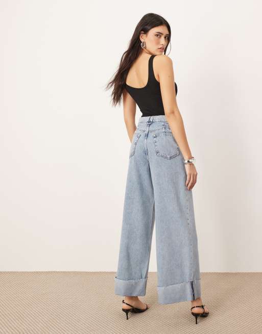 ARRANGE - Parker - Jeans a vita alta extra larghi con risvolto blu lavaggio chiaro, 2 di 5