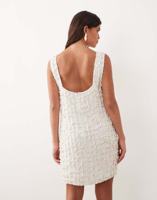 ARRANGE pearl embellished mini dress in ivory, 3 of 4