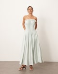 [ARRANGE] ARRANGE pintuck organdy dropped waist bandeau midi dress in light blue 4 Light Blue