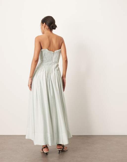 ARRANGE pintuck organdy dropped waist bandeau midi dress in light blue