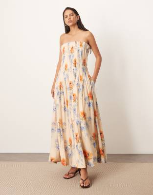 Arrange Pintuck Organdy Dropped Waist Bandeau Midi Dress