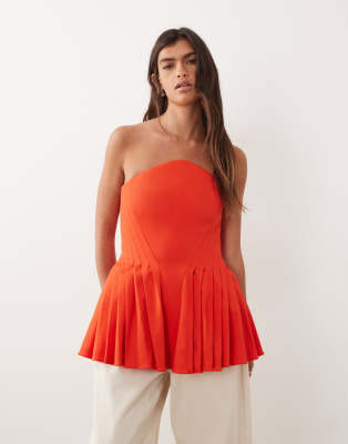 Arrange Pleat Detail Bandeau Peplum Top In Orange