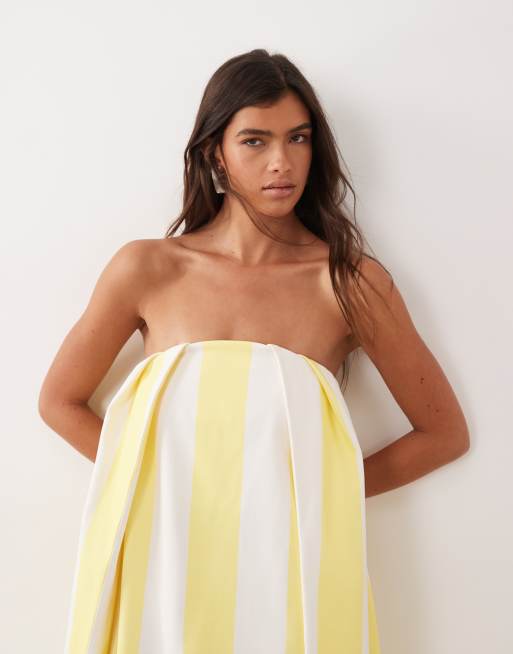 ARRANGE pleat detail cocoon bandeau maxi dress in yellow stripe , 2 of 4