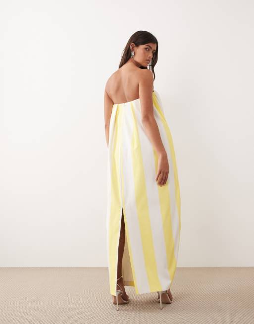 ARRANGE pleat detail cocoon bandeau maxi dress in yellow stripe , 4 of 4