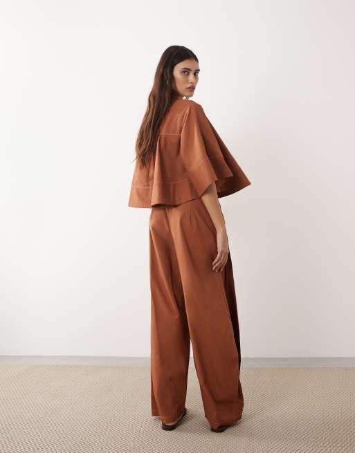 ARRANGE pleat detail pants in terracotta - part of a set , 5 of 5
