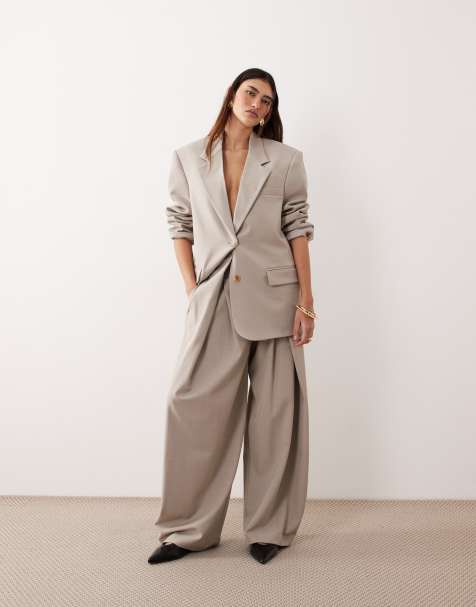 ARRANGE pleat front wide leg trousers co-ord in grey - TAN - view 1