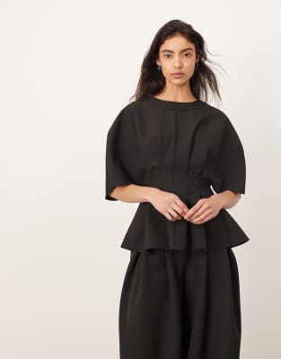 ARRANGE ARRANGE pleat waist short sleeve top co-ord in black