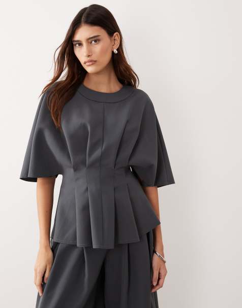 ARRANGE pleat waist short sleeve top co-ord in charcoal - view 1