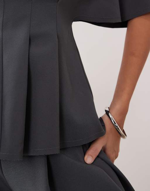ARRANGE pleat waist short sleeve top co-ord in charcoal, 3 of 4