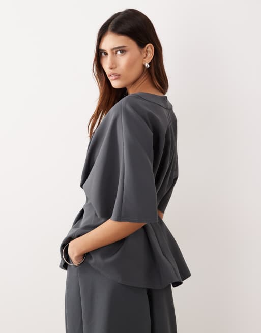 ARRANGE pleat waist short sleeve top co-ord in charcoal, 4 of 4