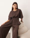 [ARRANGE] ARRANGE pleat waist short sleeve top in deep chocolate (part of a set)-Brown 16 Deep chocolate
