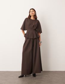 ASOS DESIGN batwing high neck blouse in chocolate