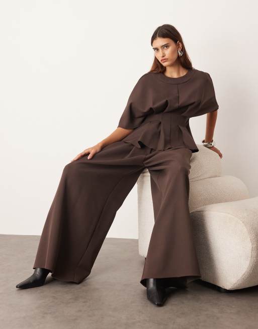 ARRANGE pleat waist tailored wide leg pants in deep chocolate - part of a set, 2 of 5