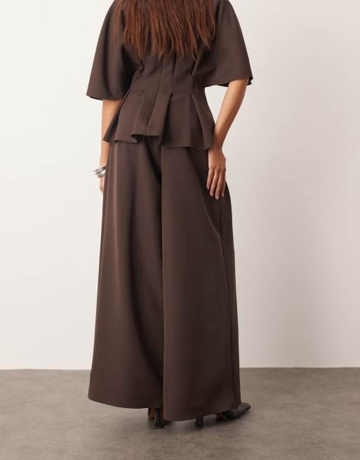 ARRANGE pleat waist tailored wide leg pants in deep chocolate - part of a set, 5 of 5