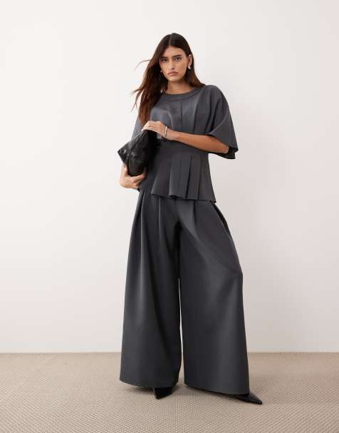 ARRANGE pleat waist tailored wide leg trouser co-ord in charcoal - view 1
