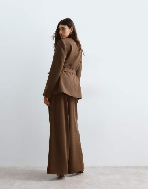 ARRANGE pleat waist wide leg pants in chocolate - part of a set, 2 of 5