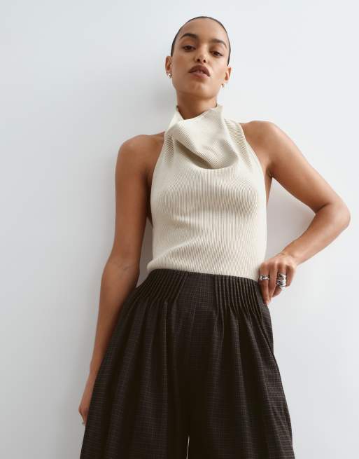 ARRANGE pleat waist wide leg trouser in check, 2 of 5