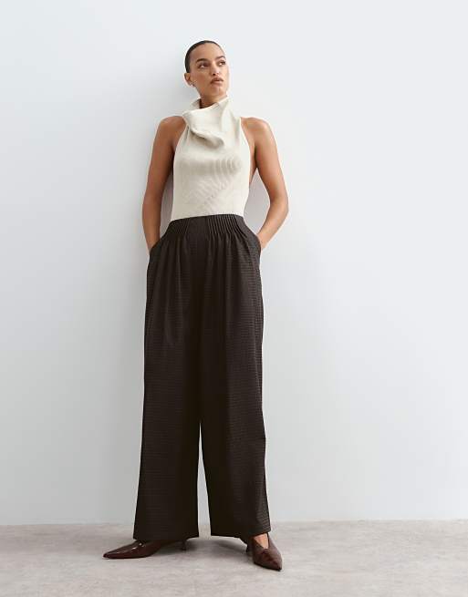 ARRANGE pleat waist wide leg trouser in check, 5 of 5