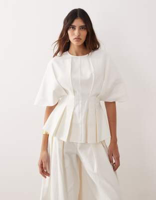 Arrange Pleated Cinched Waist Top In Neutral