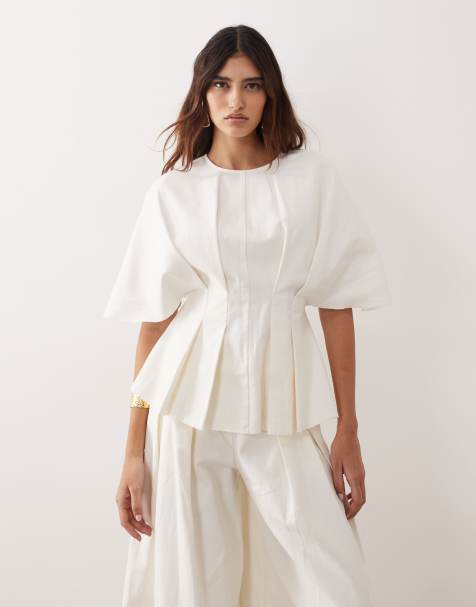 ARRANGE pleated cinched waist top in white (part of a set) - view 1