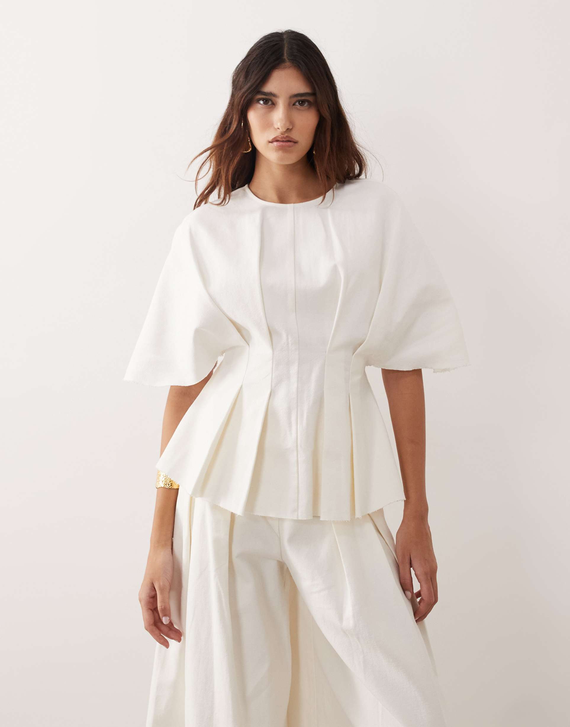 arrange pleated cinched waist top in white - part of a set