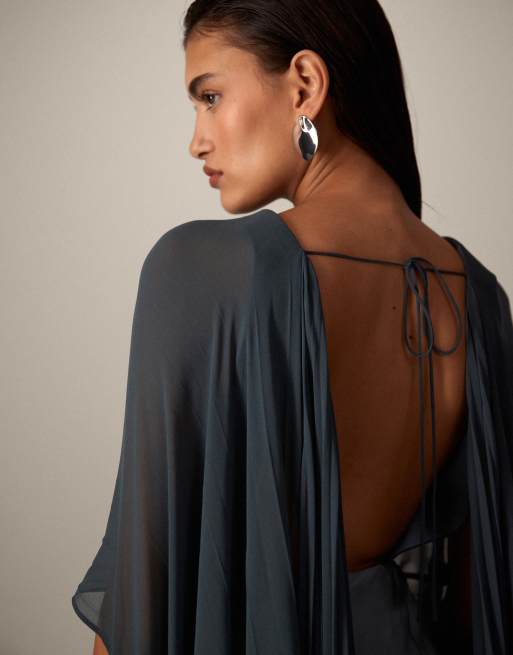 ARRANGE pleated hybrid maxi cape dress in petrol blue