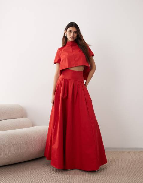 ARRANGE pleated maxi skirt co-ord in red - view 1