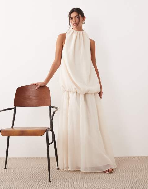 ARRANGE pleated organza maxi dress in cream - view 1