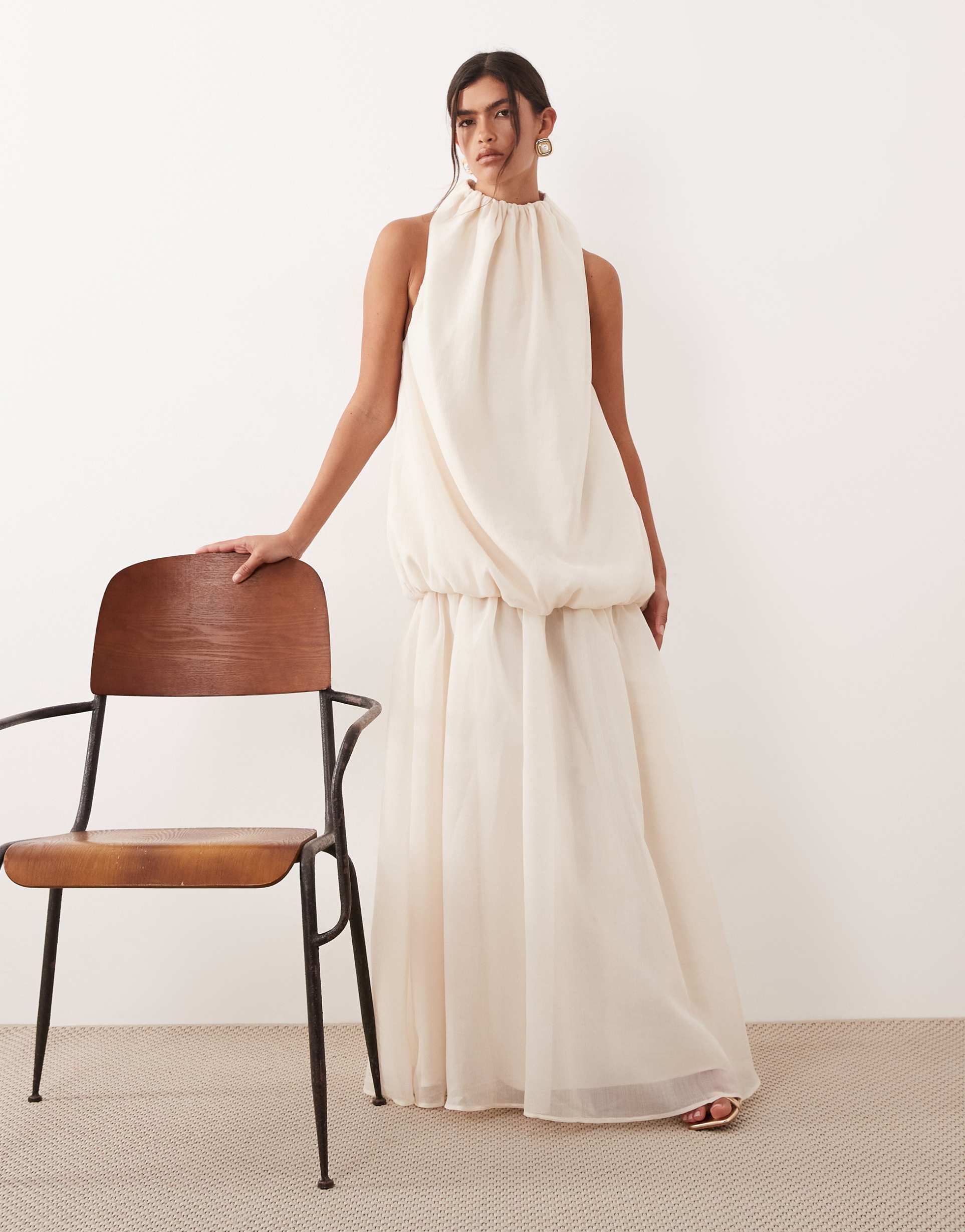 arrange pleated organza maxi dress in cream