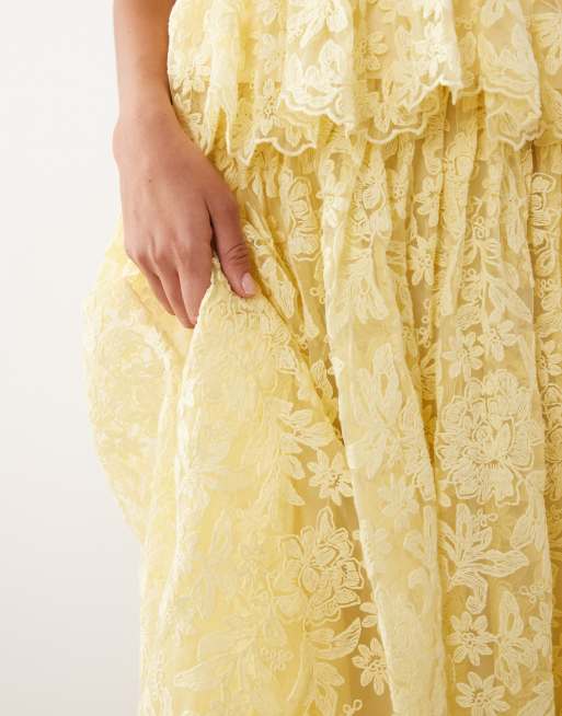 ARRANGE pleated waist embroidered midaxi skirt co-ord in yellow, 3 of 5
