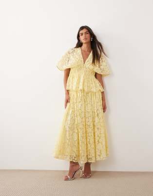 Arrange Pleated Waist Embroidered Midaxi Skirt In Yellow