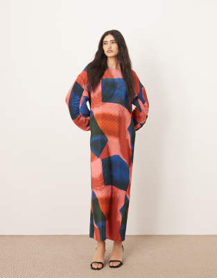 ARRANGE - Plissee-Maxikleid mit Ballonärmeln und abstraktem Muster-Bunt