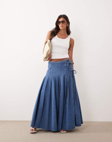 ARRANGE – Plissierter Midi-Jeansrock in Blau mit Bindedetail - view 1