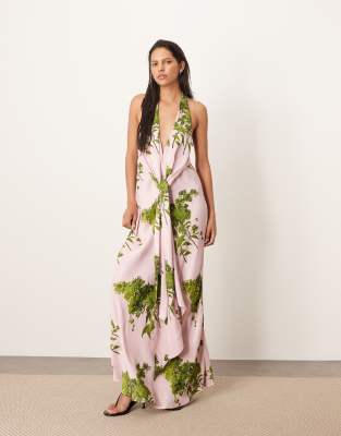 Arrange Plunge Cowl Maxi Dress With Tie Detail