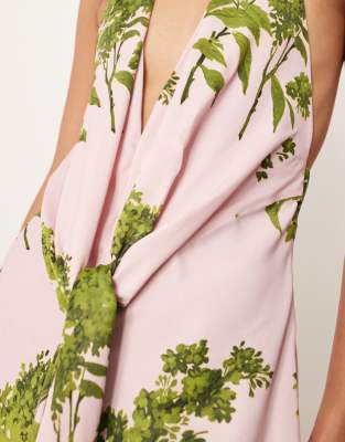 ARRANGE plunge cowl maxi dress with tie detail in floral print