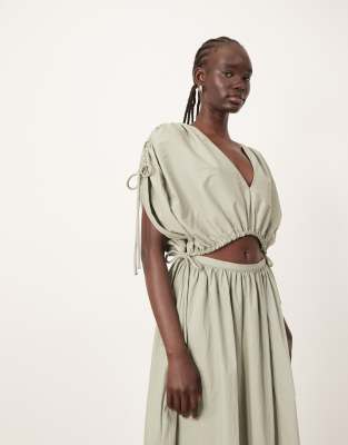 ARRANGE ARRANGE plunge top co-ord with ruche detail in sage-Green