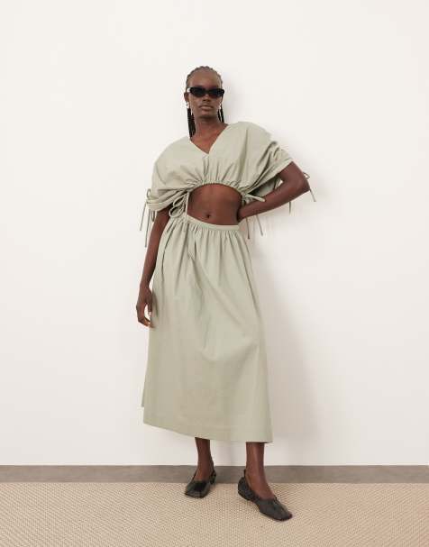 ARRANGE plunge top co-ord with ruche detail in sage - view 1