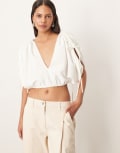 [ARRANGE] ARRANGE plunge top with ruched detail in ivory-White 14 IVORY