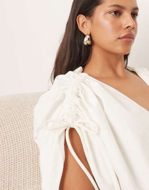 ARRANGE plunge top with ruched detail in ivory, 2 of 4