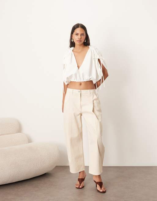 ARRANGE plunge top with ruched detail in ivory, 3 of 4