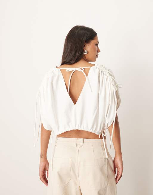 ARRANGE plunge top with ruched detail in ivory, 4 of 4