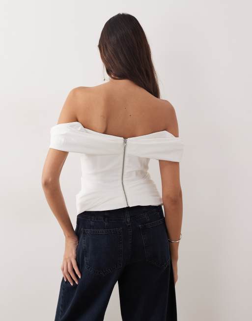 ARRANGE - Poplin top met blote schouders in wit, 4 van 4